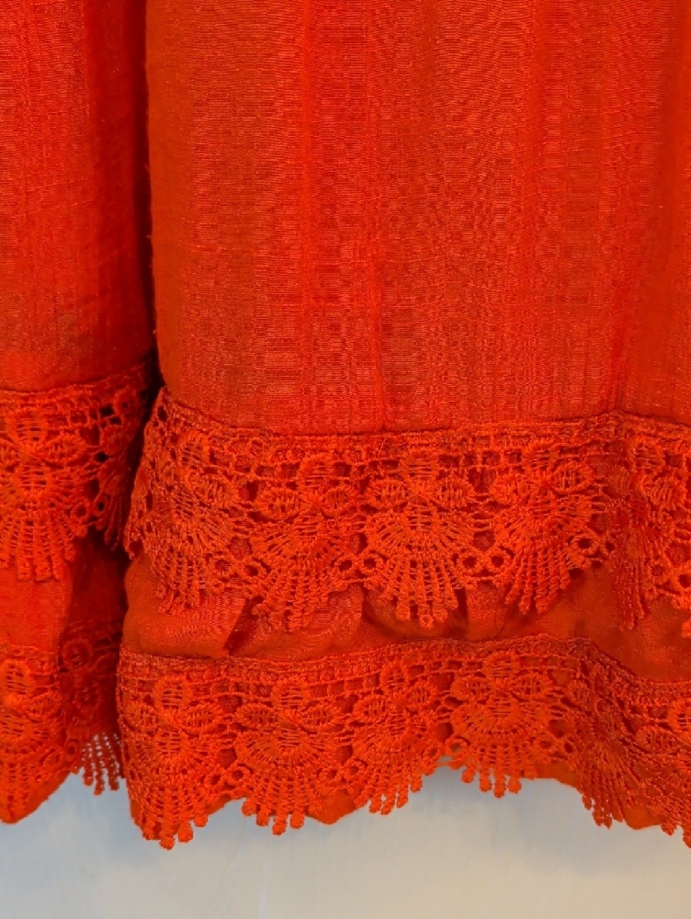 Peasant Top Crochet Trim (Hi/Low) Cotton Gauze - Bright Orange (Size L) - Picture 3 of 5